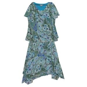 Jessica London 24W Women 2 Piece Set Turquoise Blue Snake Floral Print Top Skirt